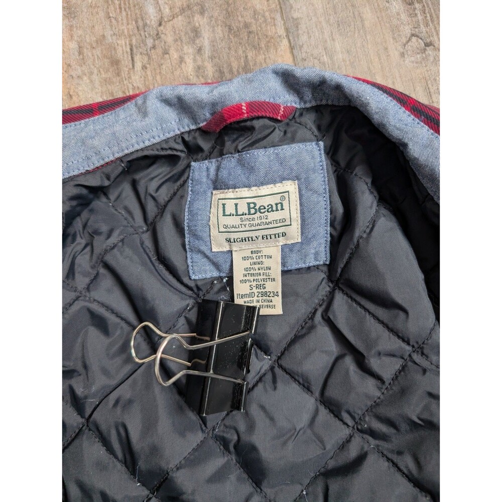 LL L.L. Bean Men's Quilt Lined Plaid Flannel Shirt Jacket Size Small 298234 Red - Picture 6 of 7